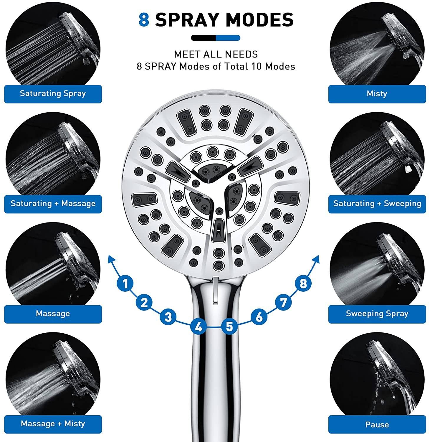 Duschkopf mit 10 Funktionen und Spritzpistole Silver
