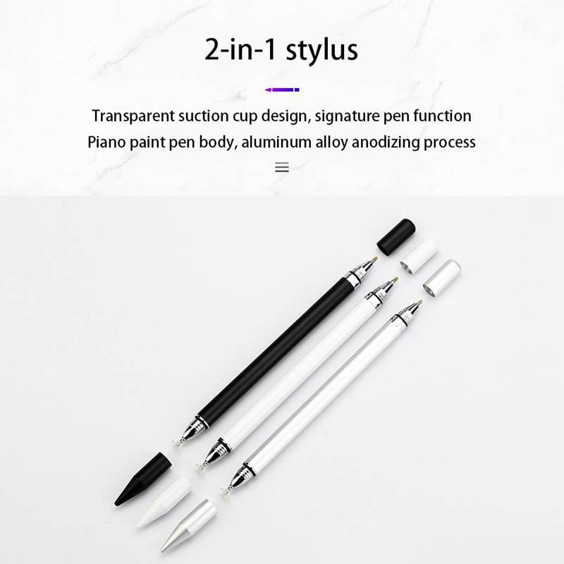 Stylus Stift mit Schreibfunktion, 2 in 1 Eingabestift, Kapazitive Disc-Spitze, kompatibel mit allen Touchscreens (Weiß) 1 Packung