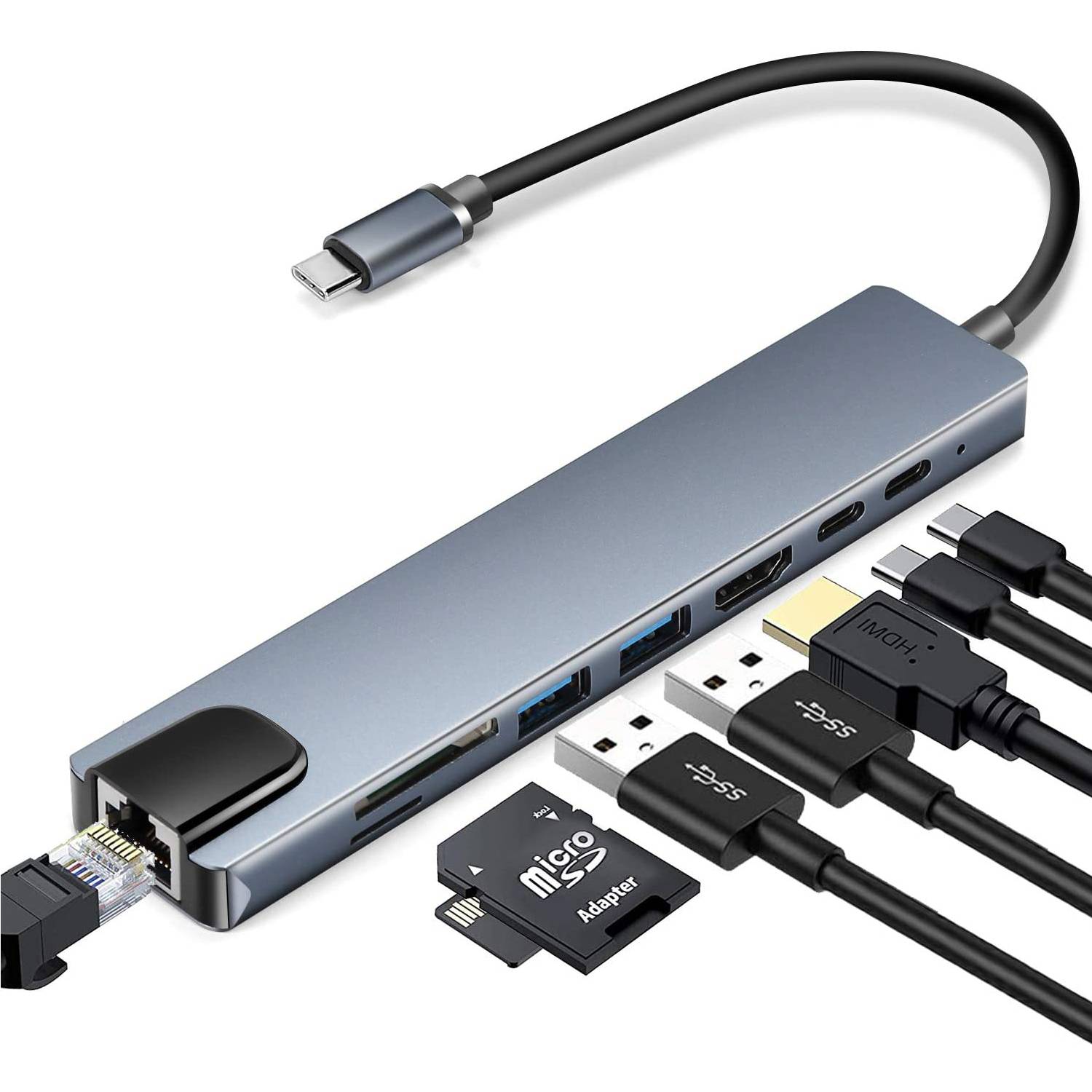 8-Port-USB-C-Hub Grey