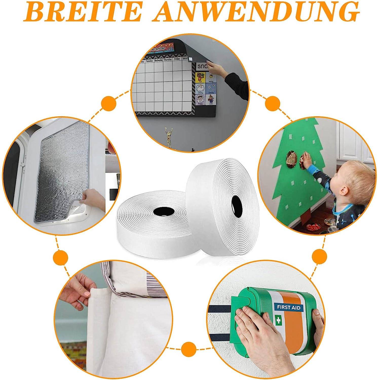 Klettband mit selbstklebendem Klebeband White 3 cm / 8 m