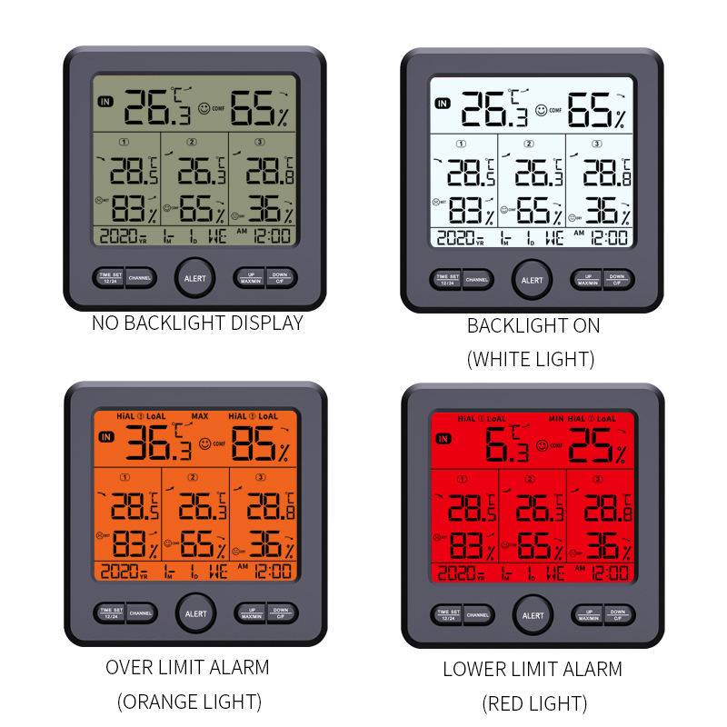 Digitales Thermometer/Hygrometer mit 3 Fernsensoren Black