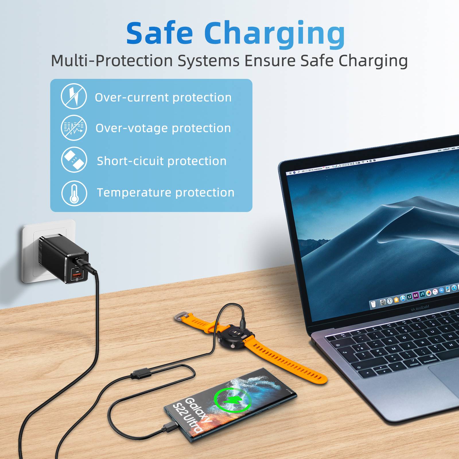 2-in-1-Ladegerät für USB-C-Handy und Sportuhr Black