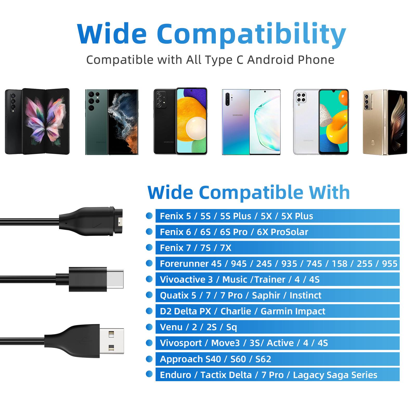 2-in-1-Ladegerät für USB-C-Handy und Sportuhr Black