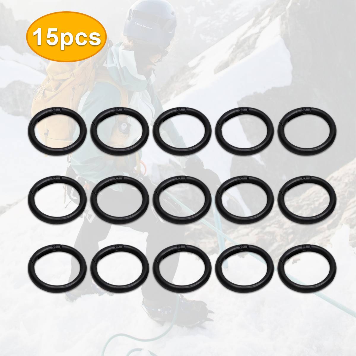 Rundkarabiner / öffnungsbare Ringe 15er-Pack Black