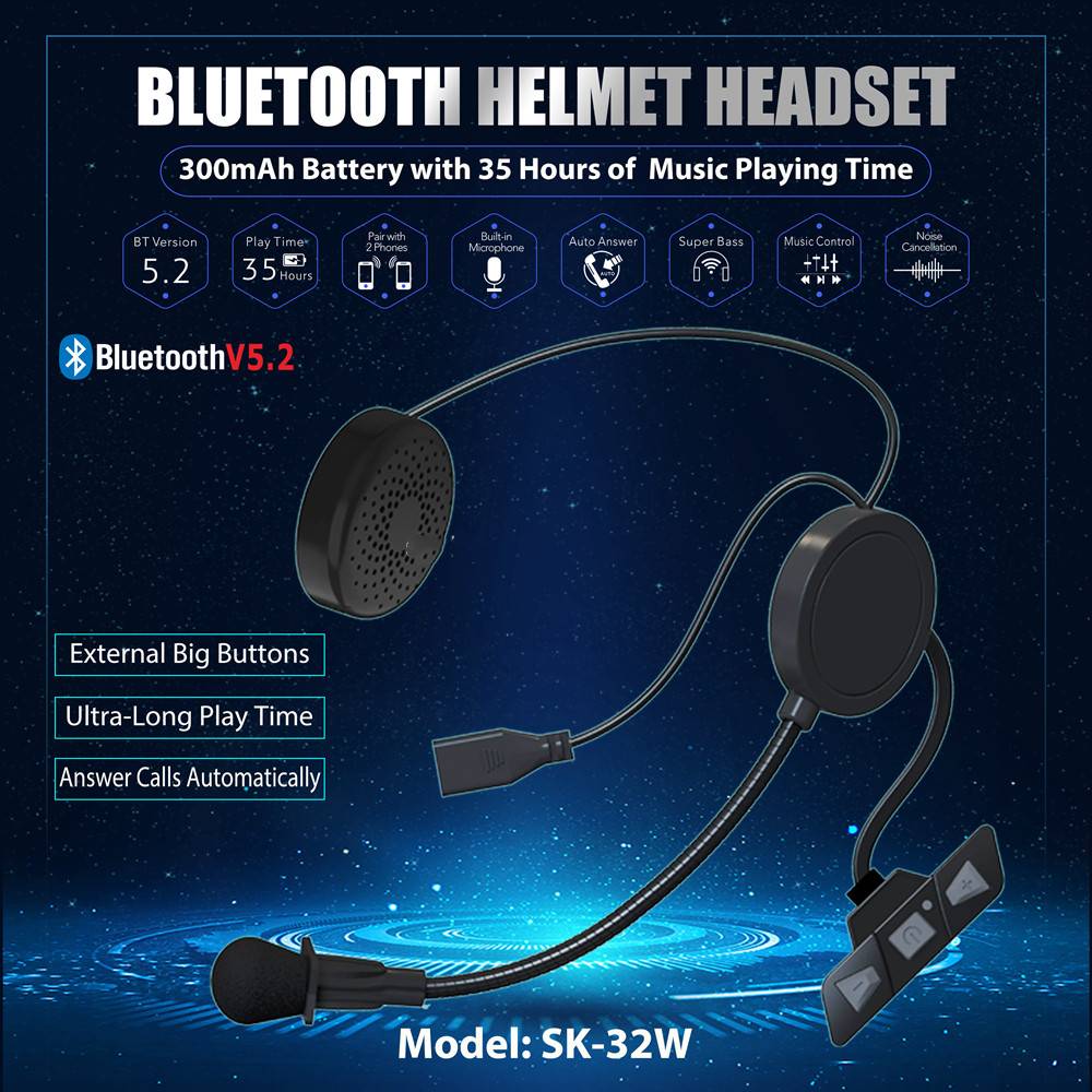 Motorradhelm-Headset Bluetooth 5.2 Black