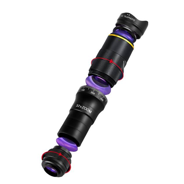 Teleskopobjektiv für Mobilgeräte – 32-facher, einstellbarer Zoom mit Stativ Black