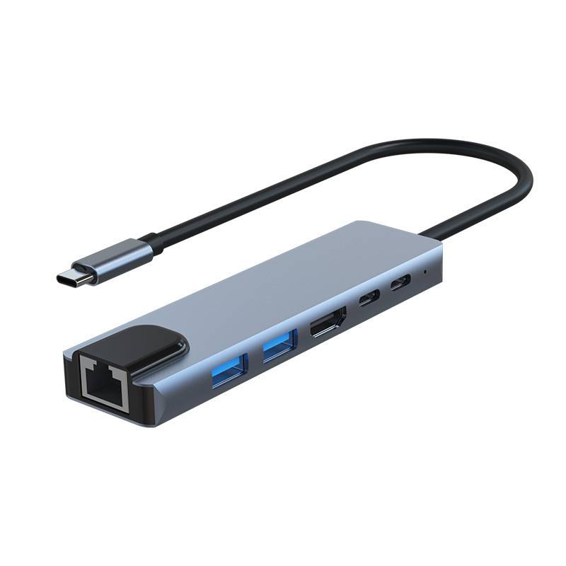 USB-C-Multiport-Adapter USB-A, USB-C, HDMI, RJ45 Grey