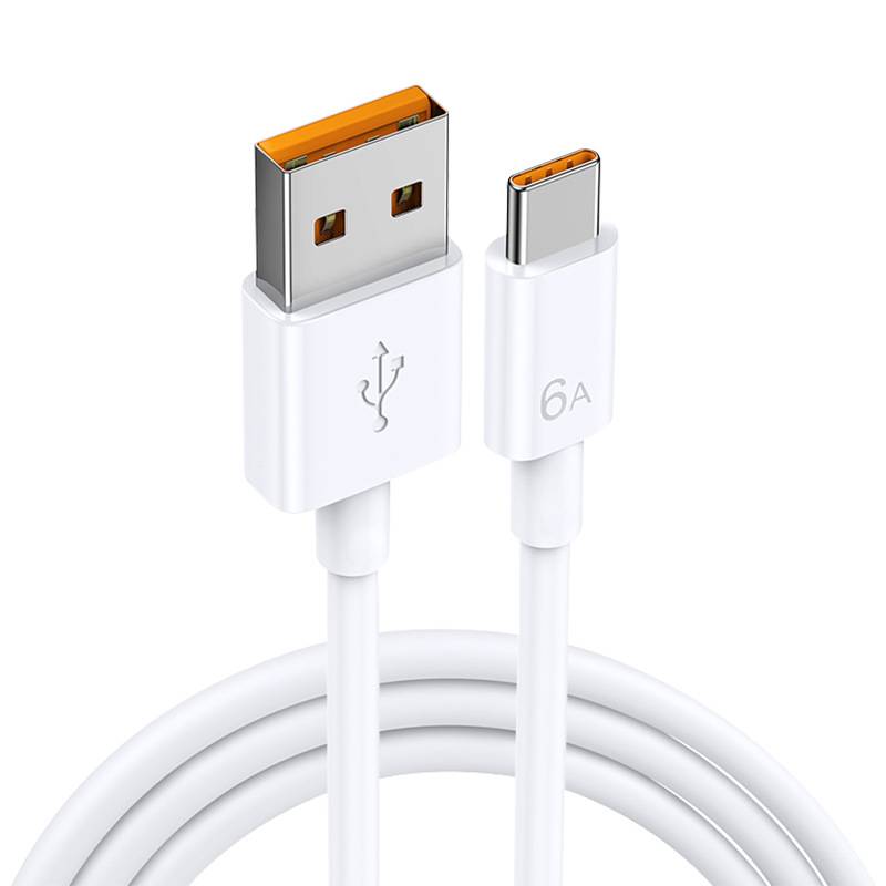 66W 6A Superschnelles USB-C-Ladekabel, Kompatibel mit Huawei, Xiaomi White 1 m