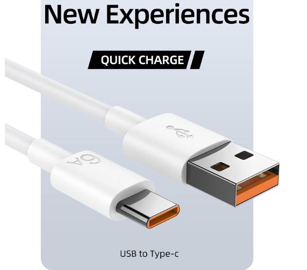 66W 6A Superschnelles USB-C-Ladekabel, Kompatibel mit Huawei, Xiaomi White 1 m