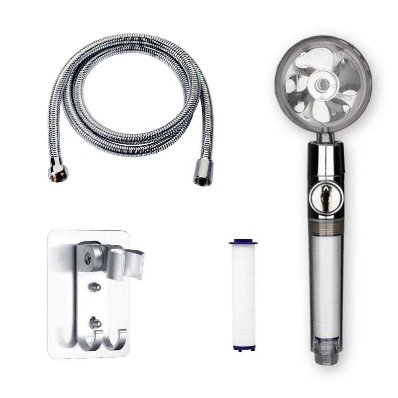 Turbo-Duschkopf mit Brauseschlauch und Wasserfilter