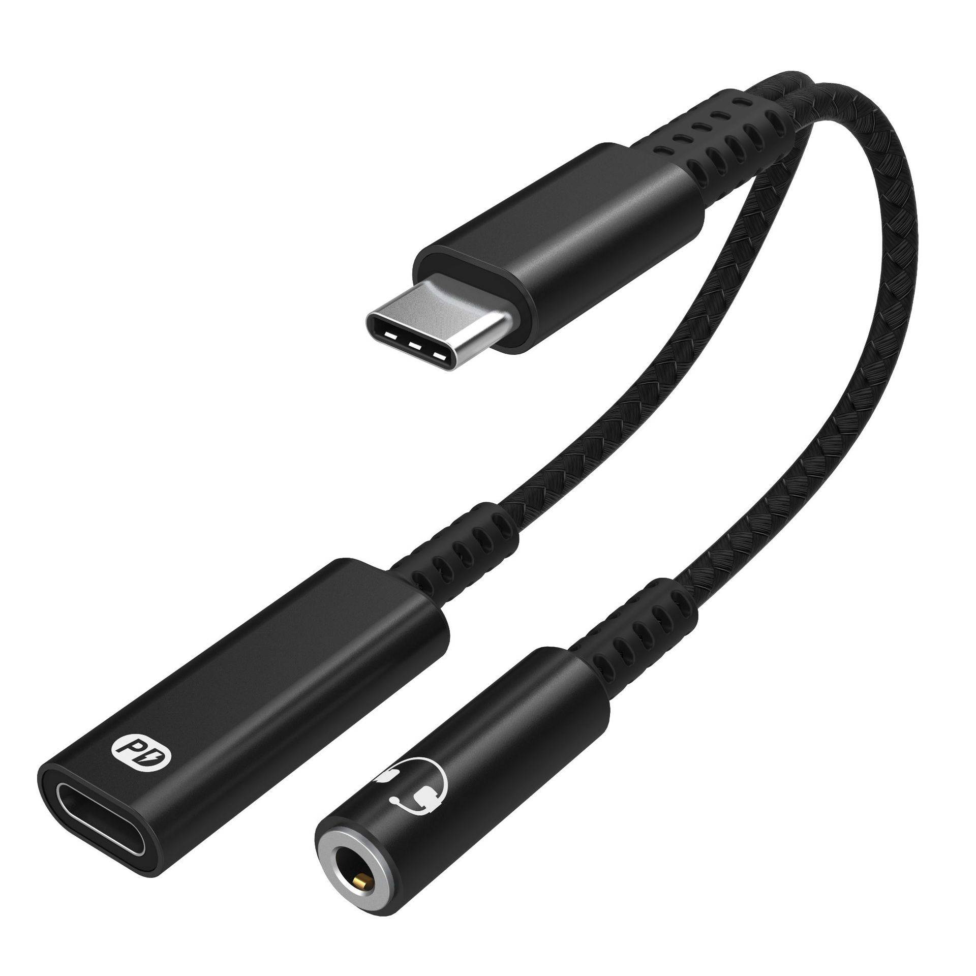 USB-C-Adapter für 3,5-mm-Kopfhörer und USB-C-Ladegerät Black