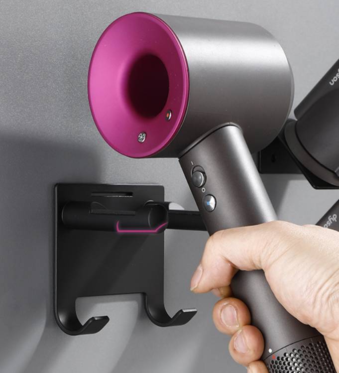 Universeller Halter für Haartrockner, einfache Installation für verschiedene Wandoberflächen Black