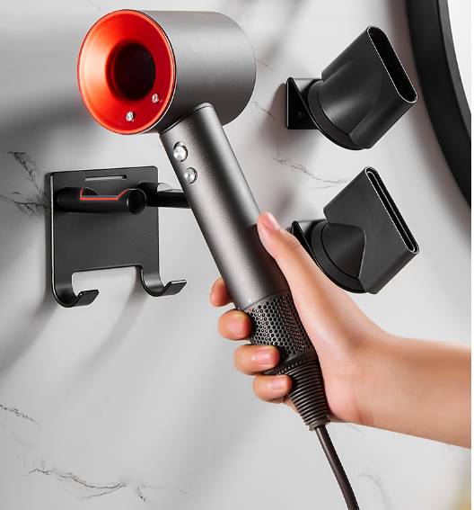 Universeller Halter für Haartrockner, einfache Installation für verschiedene Wandoberflächen Black