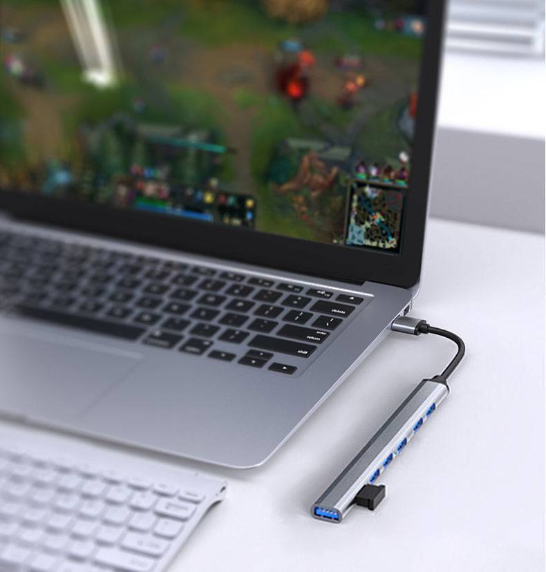 USB/USB-C-Hub mit 1 USB3.0 + 6 USB2.0 Silver