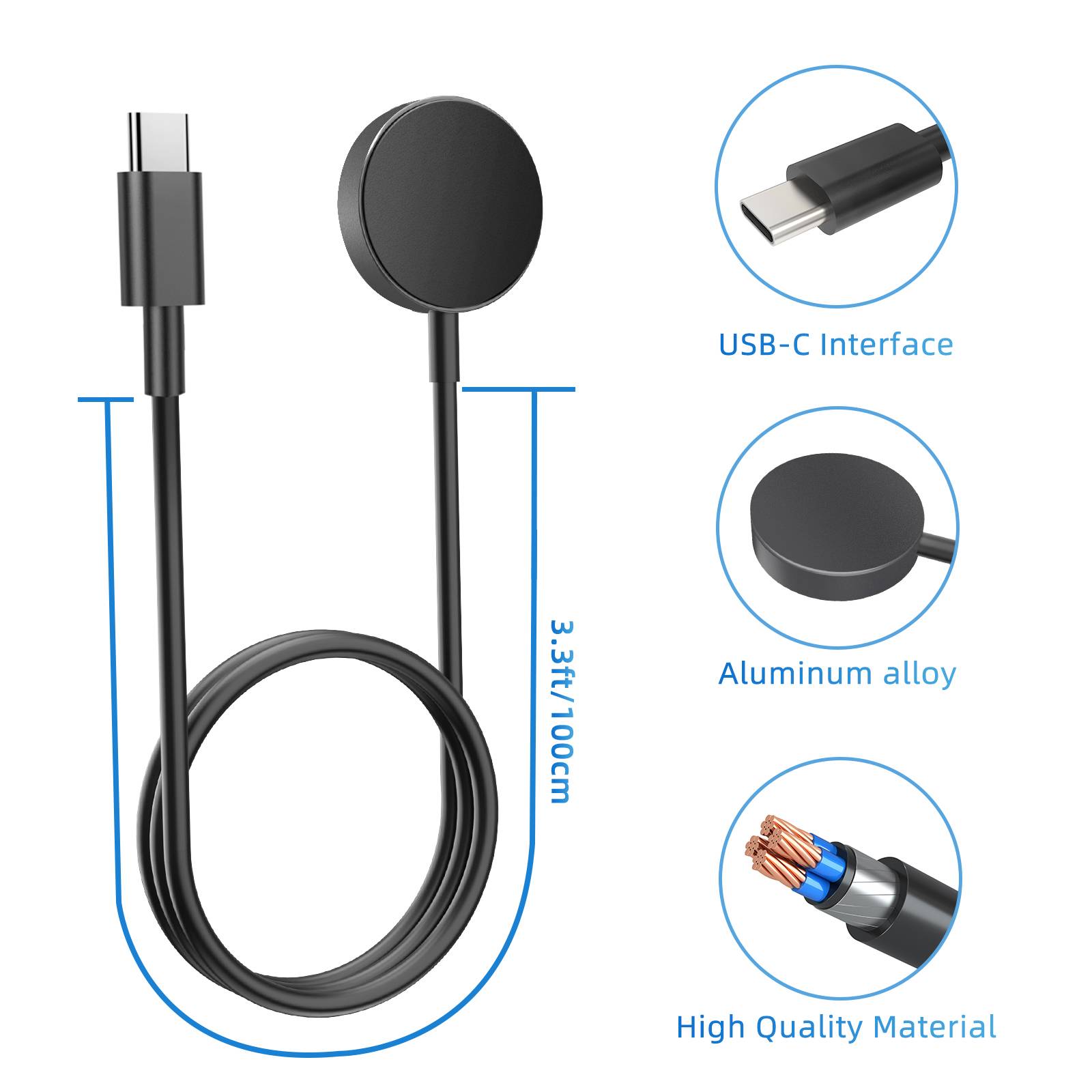 USB-C-Ladegerät für Samsung Galaxy Watch 3/4/5/6/7, Active 1/2 Black