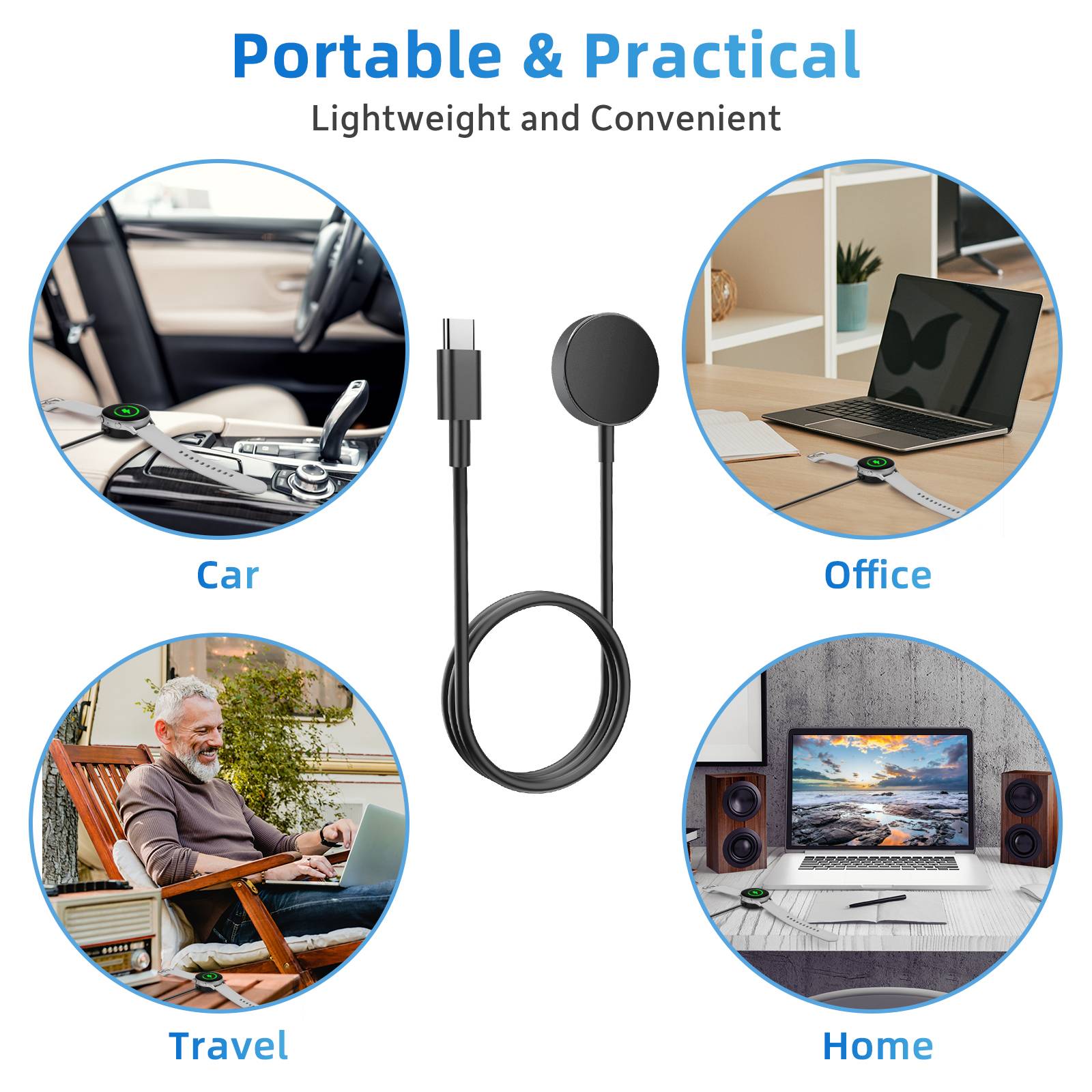 USB-C-Ladegerät für Samsung Galaxy Watch 3/4/5/6/7, Active 1/2 Black