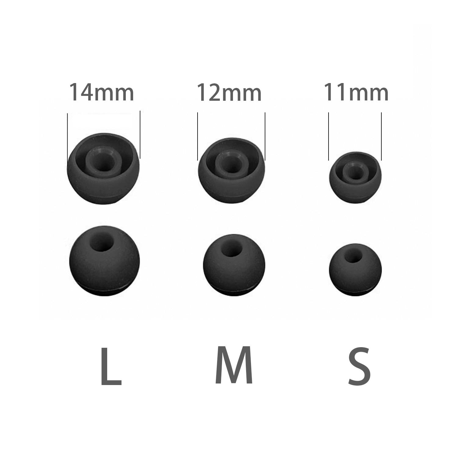 Silikon-Ohrpolster für 4,5–6 mm In-Ear-Kopfhörer, 3 Größen, 18 Paar Black