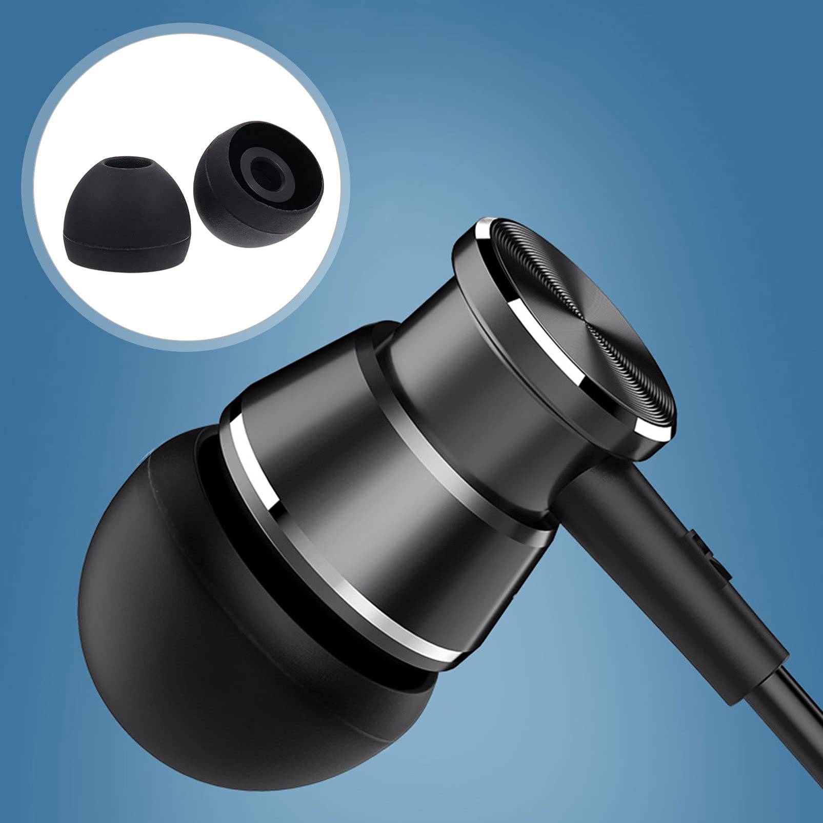 Silikon-Ohrpolster für 4,5–6 mm In-Ear-Kopfhörer, 3 Größen, 18 Paar Black