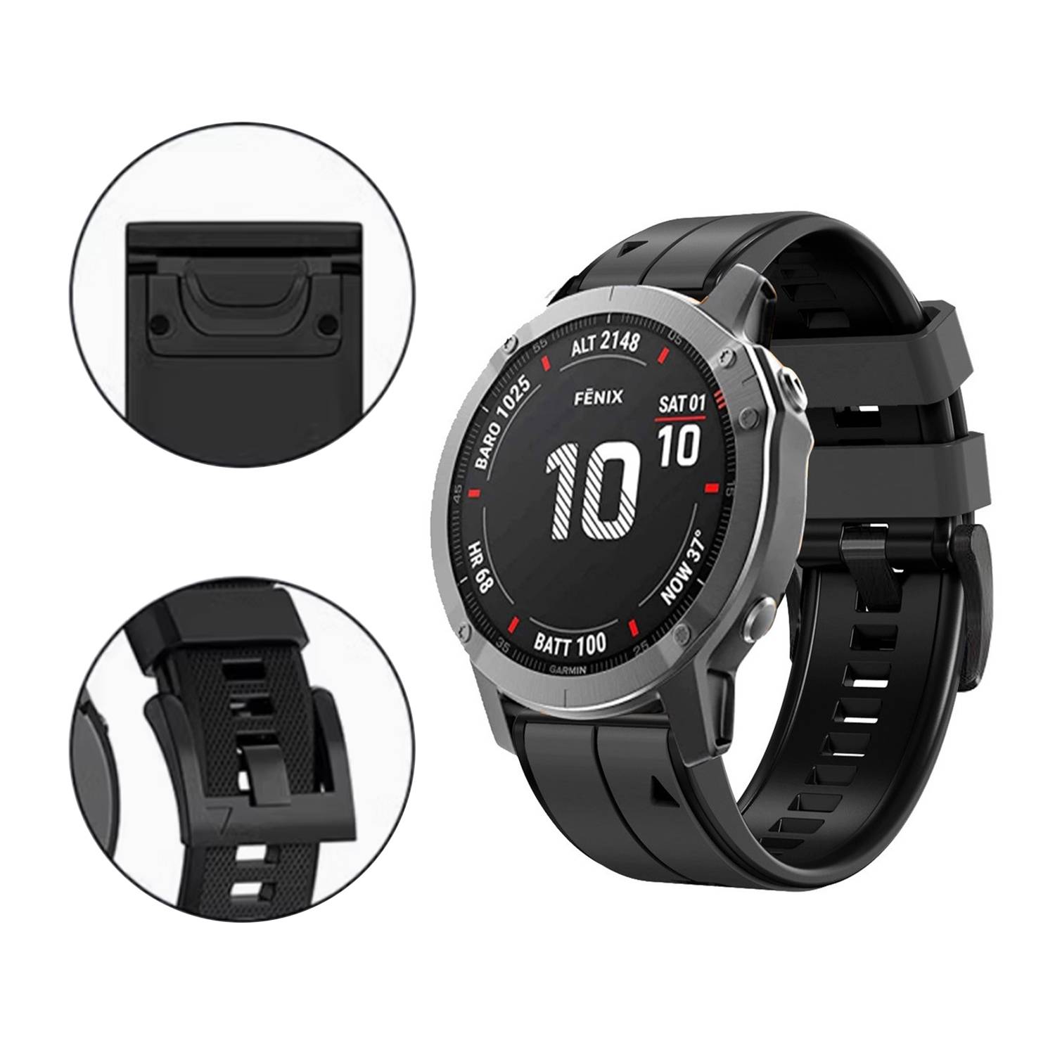 26 mm Silikonarmband für Garmin Fenix 6X/Fenix7X/7X pro, COROS Black