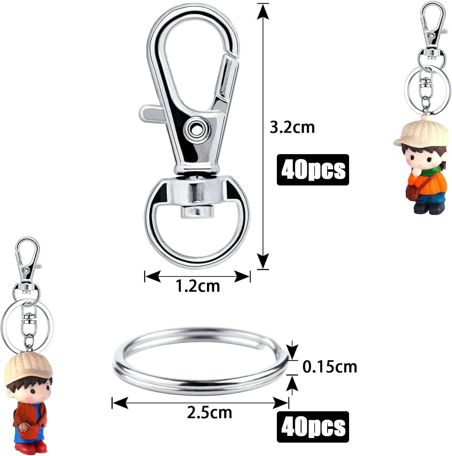 40er-Pack Schlüsselringe mit Karabiner Silver