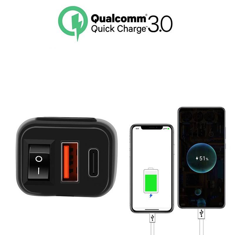 USB-C / USB-Schnellladegerät für Auto und Motorrad Black