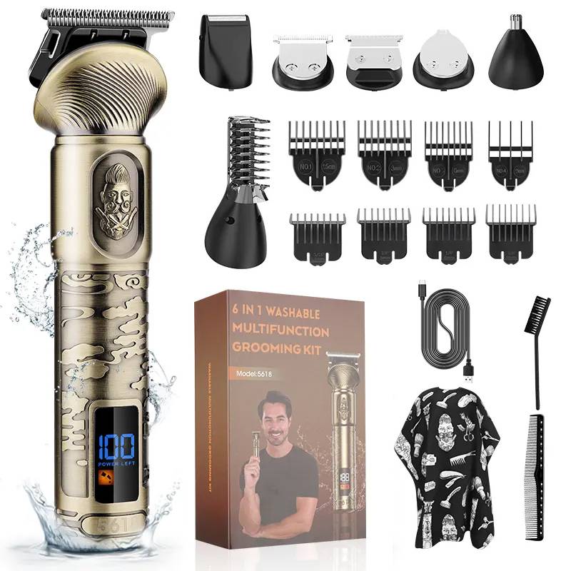 6-in-1-Bartschneider, Nasen-Präzisionstrimmer, IPX4, starker Motor, geräuscharm Bronze