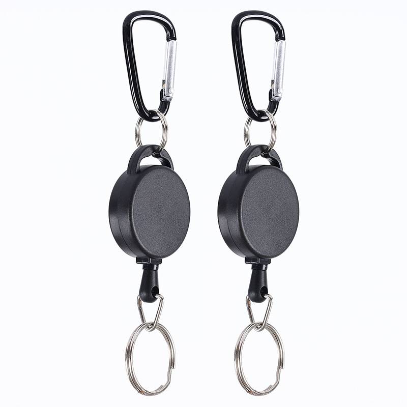 Ausziehbarer Schlüsselanhänger mit Karabiner 2er-Pack Black