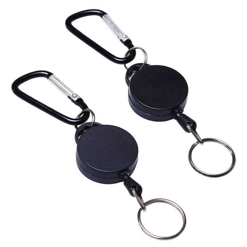 Ausziehbarer Schlüsselanhänger mit Karabiner 2er-Pack Black