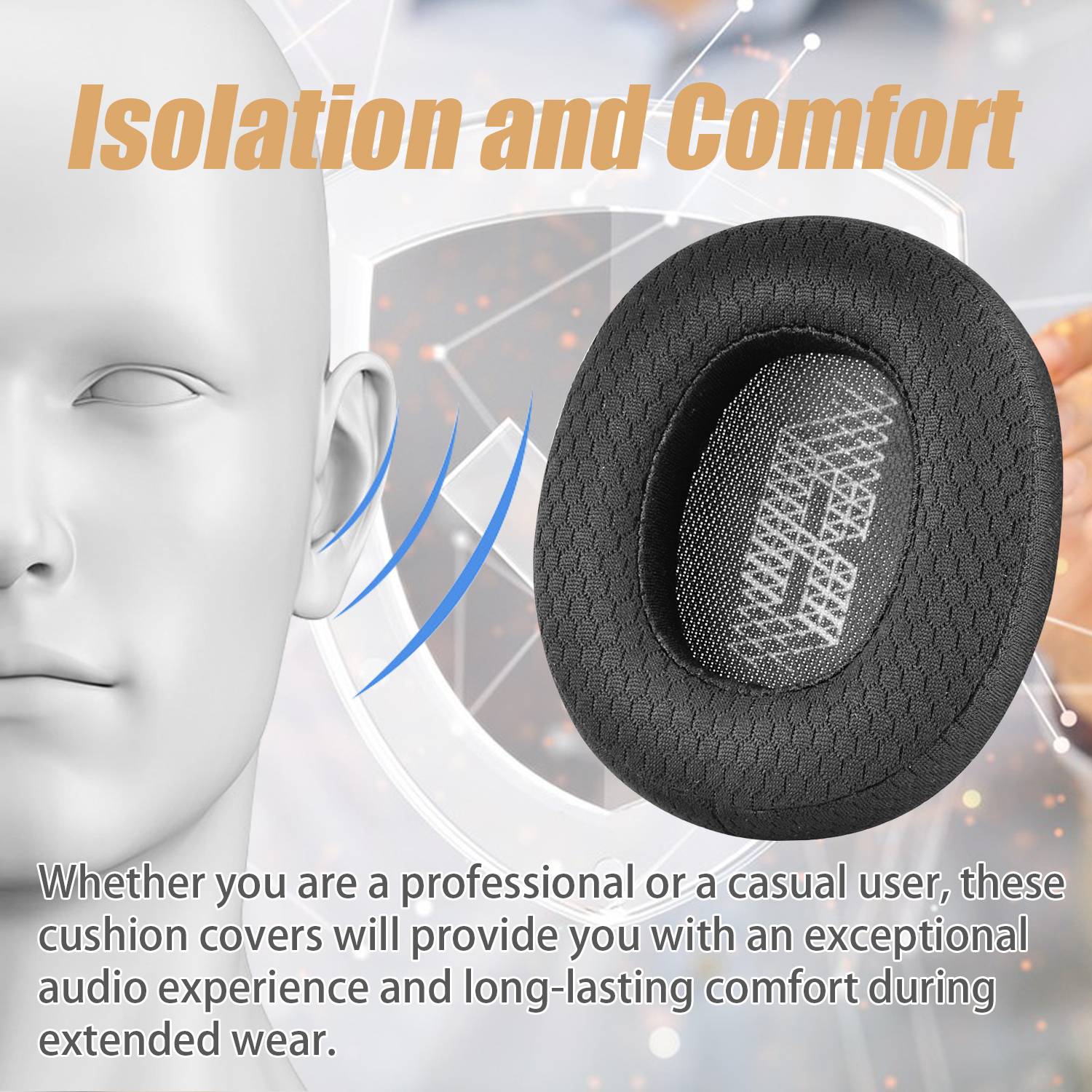 Ohrpolster für JBL E65BTNC/Duet NC/Live 650 BTNC/Live 660 BTNC Black