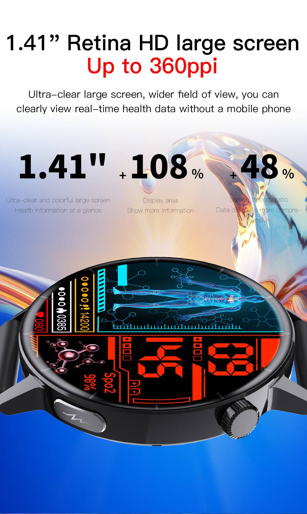 Smartwatch mit EKG-Herzfrequenz, Blutsauerstoff, Schlafüberwachung Stainlesssteelwatchband