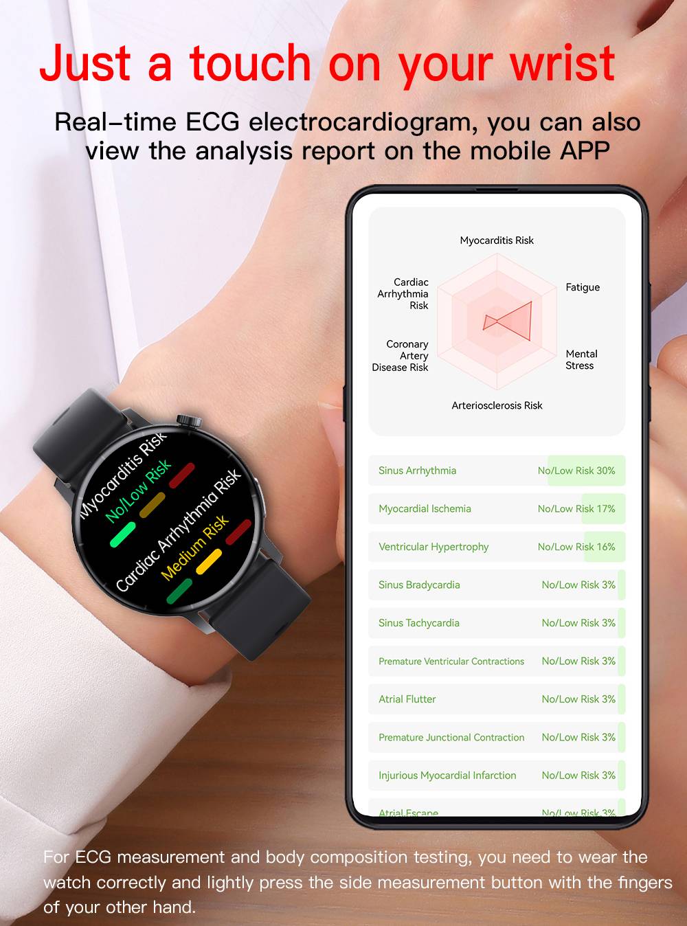 Smartwatch mit EKG-Herzfrequenz, Blutsauerstoff, Schlafüberwachung Stainlesssteelwatchband