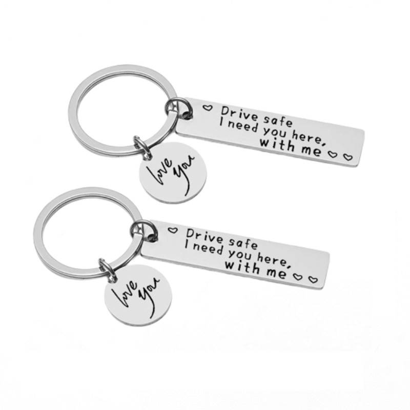 Schlüsselanhänger "Drive safe" Edelstahl Silber 2-pack