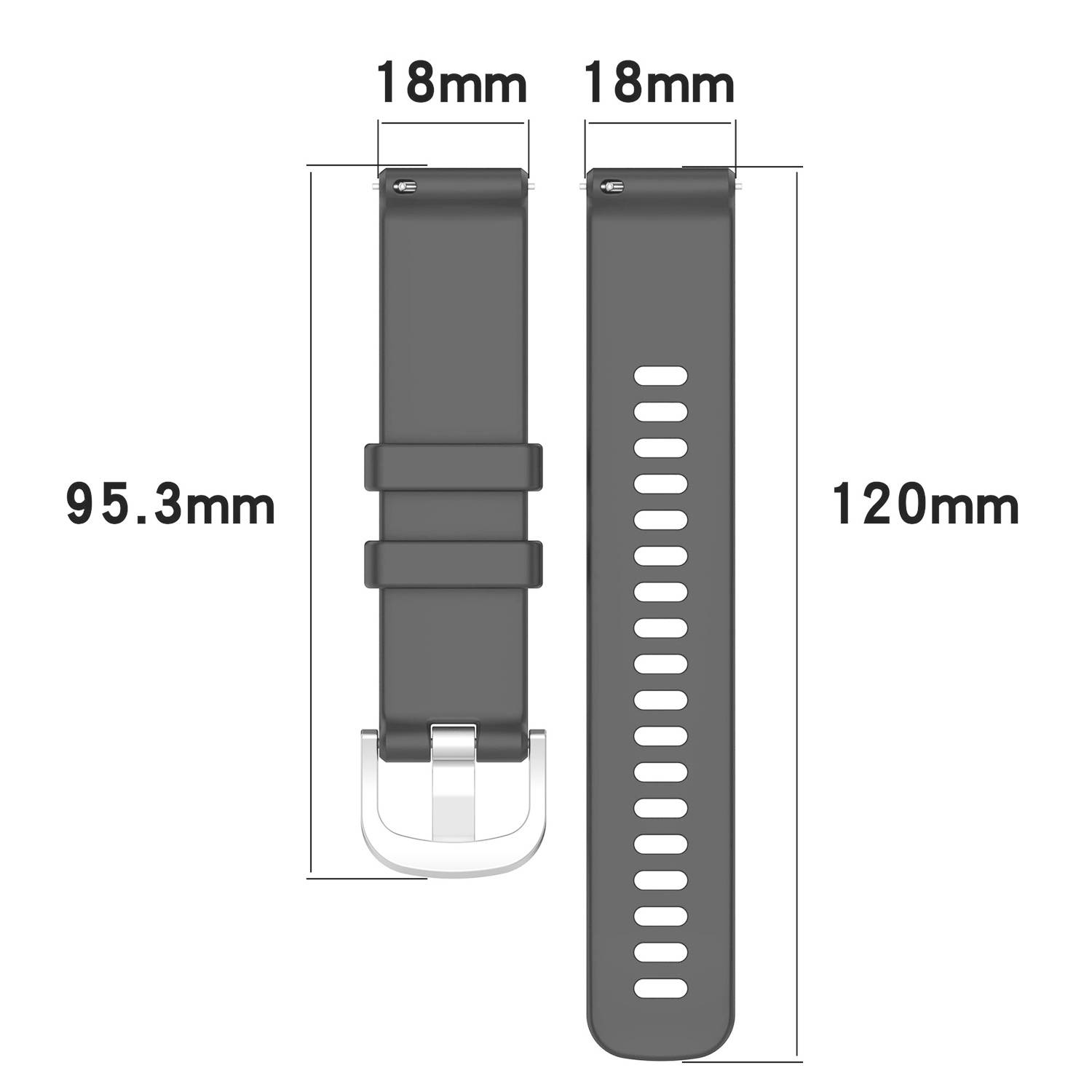 18 mm Silikonarmband, Huawei Watch GT 4 41 mm, Garmin Venu 3S, LG Watch Gray