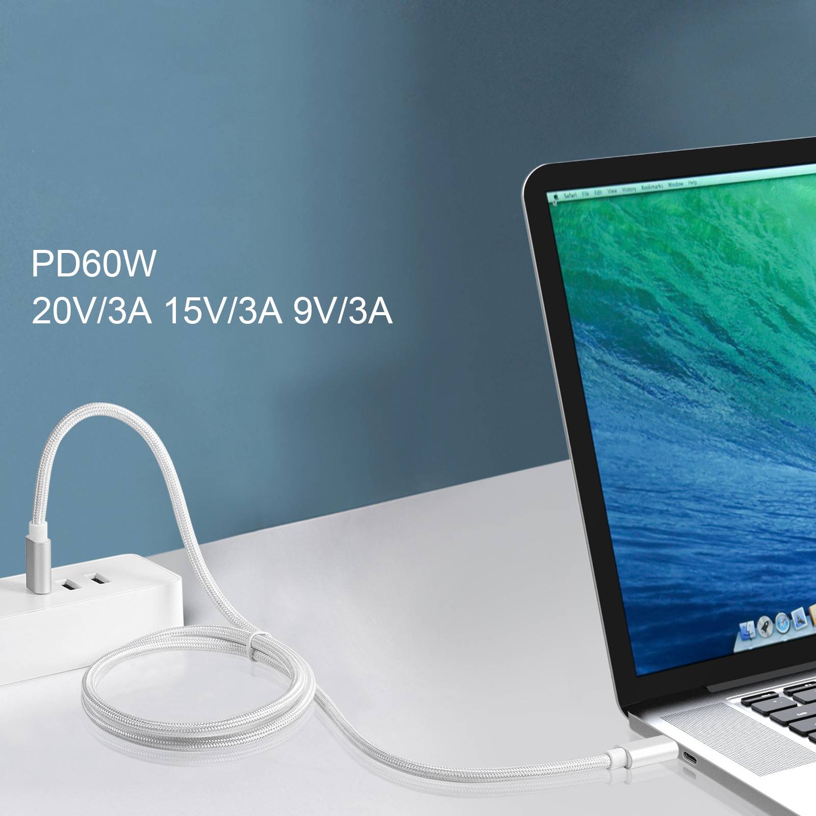 Ladekabel Typ C auf Typ C – PD60W, 480 Mbit/s 2 m