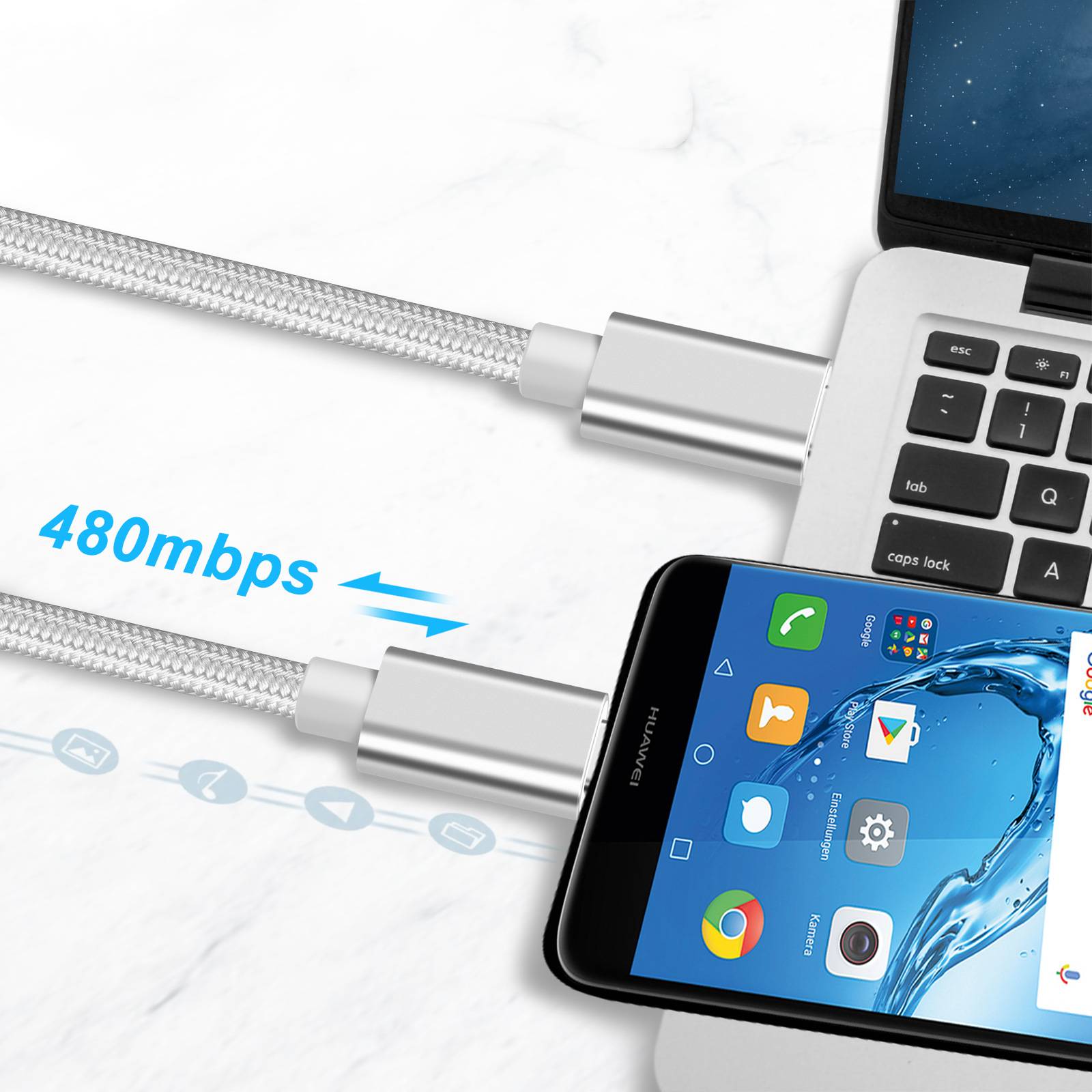 Ladekabel Typ C auf Typ C – PD60W, 480 Mbit/s 2 m