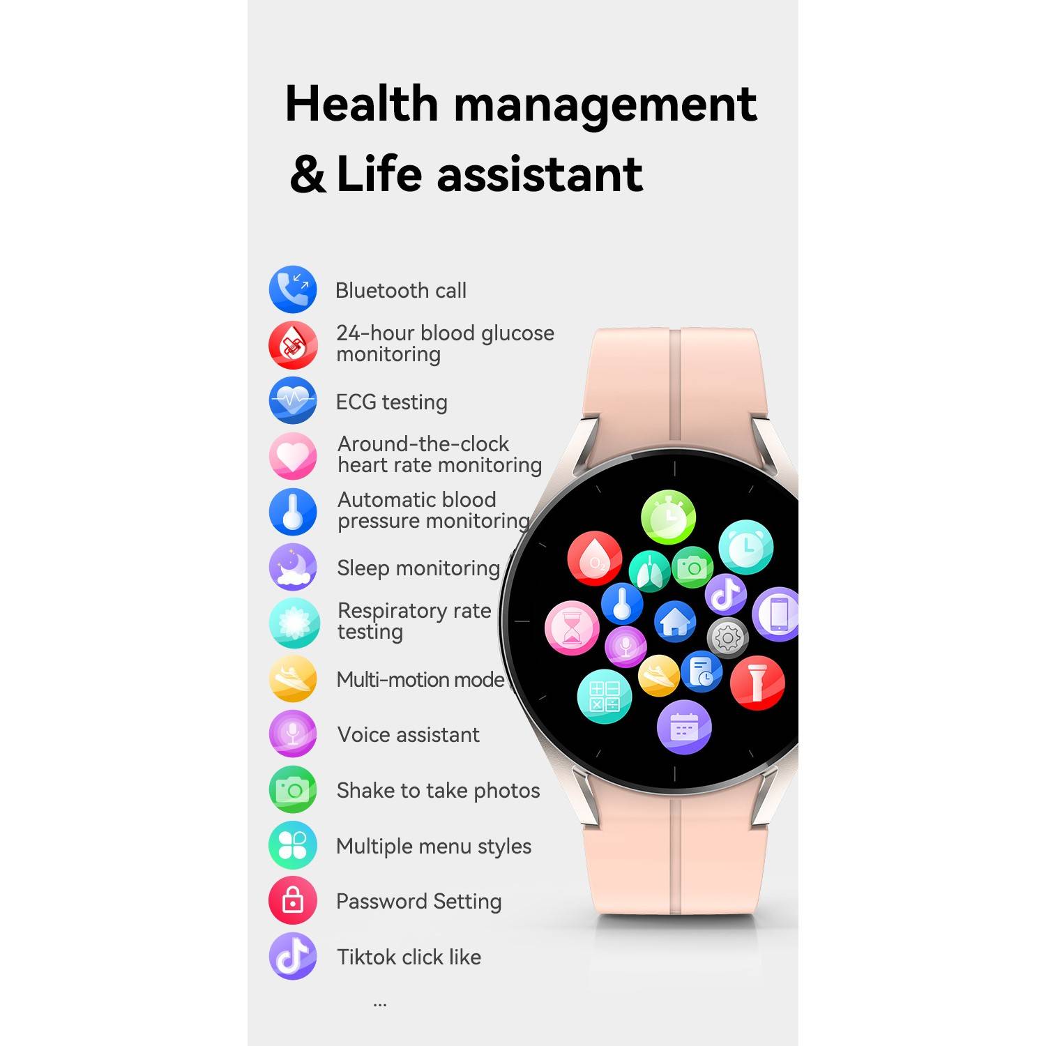 Smartwatch mit EKG und Bluetooth-Anrufen Pink