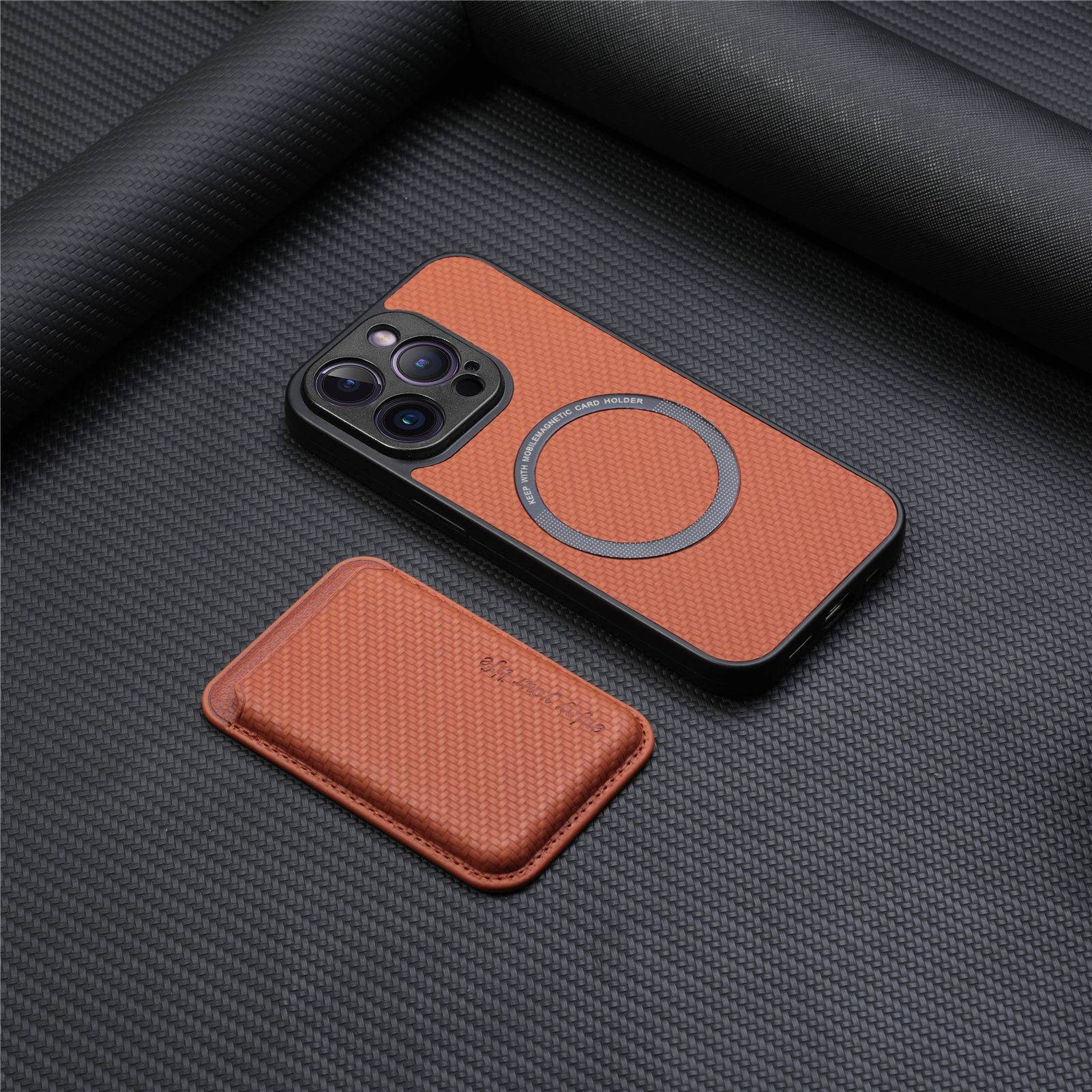 Magnetische Telefonabdeckung mit Kreditkartenhalter unterstützt MagSafe Brown iPhone 14 Pro Max
