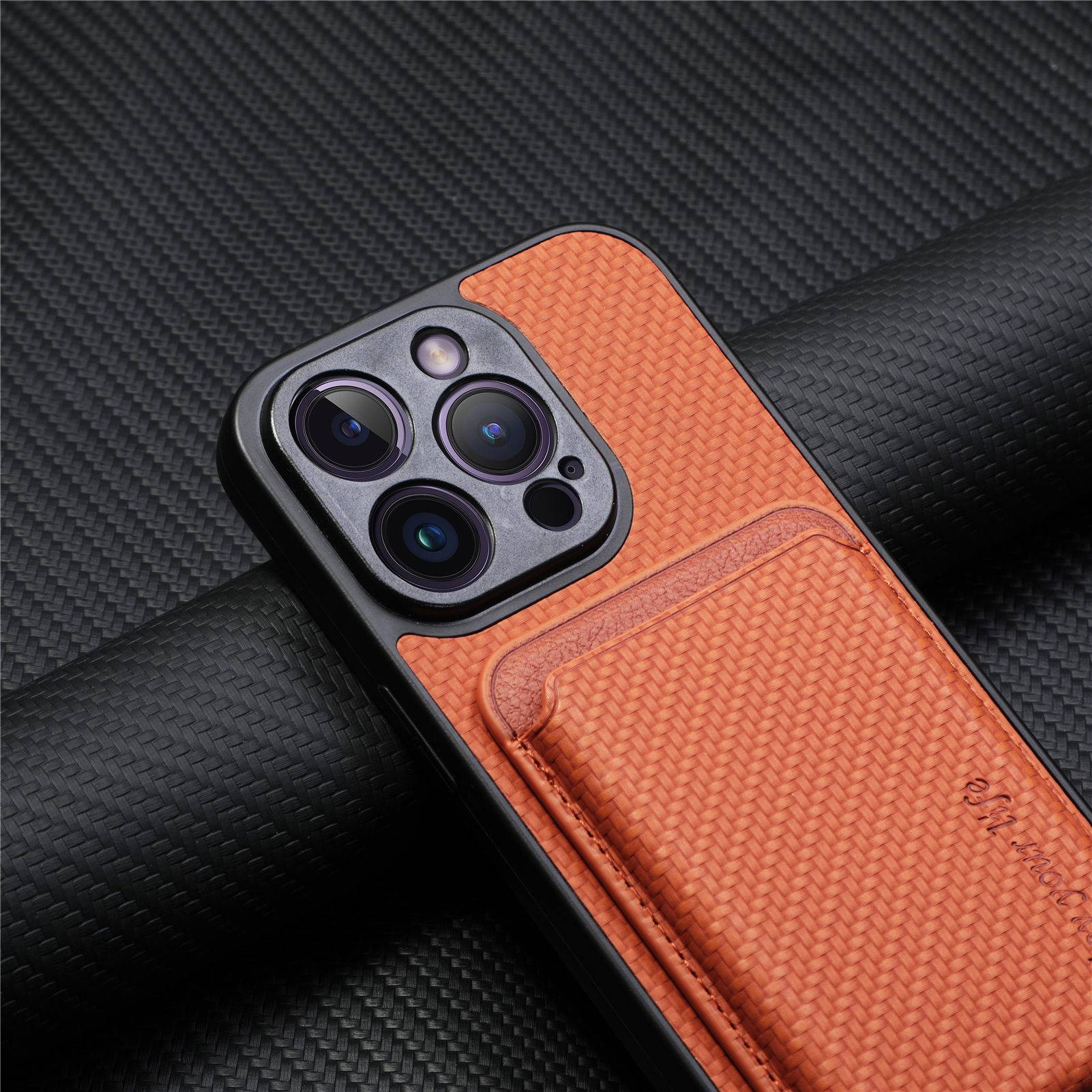 Magnetische Telefonabdeckung mit Kreditkartenhalter unterstützt MagSafe Brown iPhone 14 Pro Max