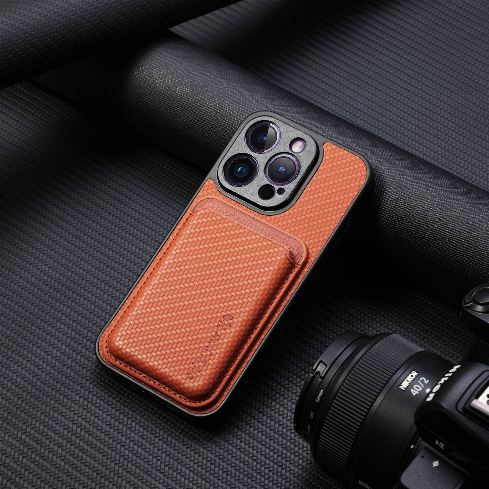Magnetische Telefonabdeckung mit Kreditkartenhalter unterstützt MagSafe Brown iPhone 14 Pro Max