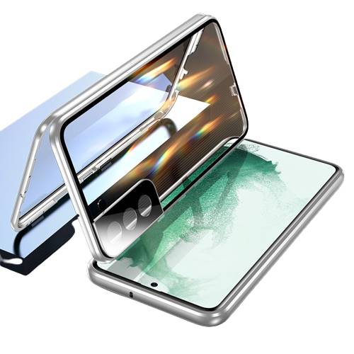 Magnetische doppelseitige Handyhülle aus gehärtetem Glas Silver Samsung S22