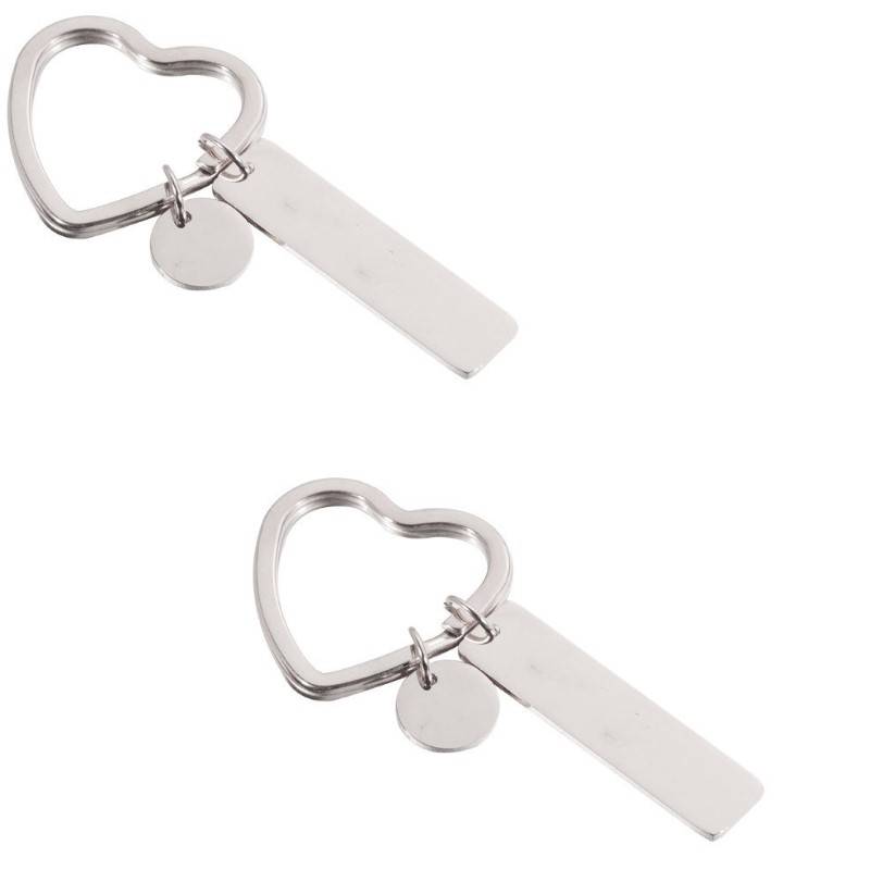 2er-Pack herzförmiger DIY-Schlüsselanhänger aus Edelstahl Silver