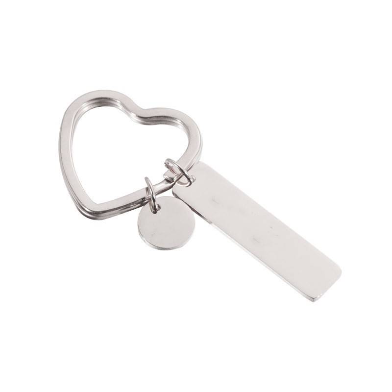 2er-Pack herzförmiger DIY-Schlüsselanhänger aus Edelstahl Silver