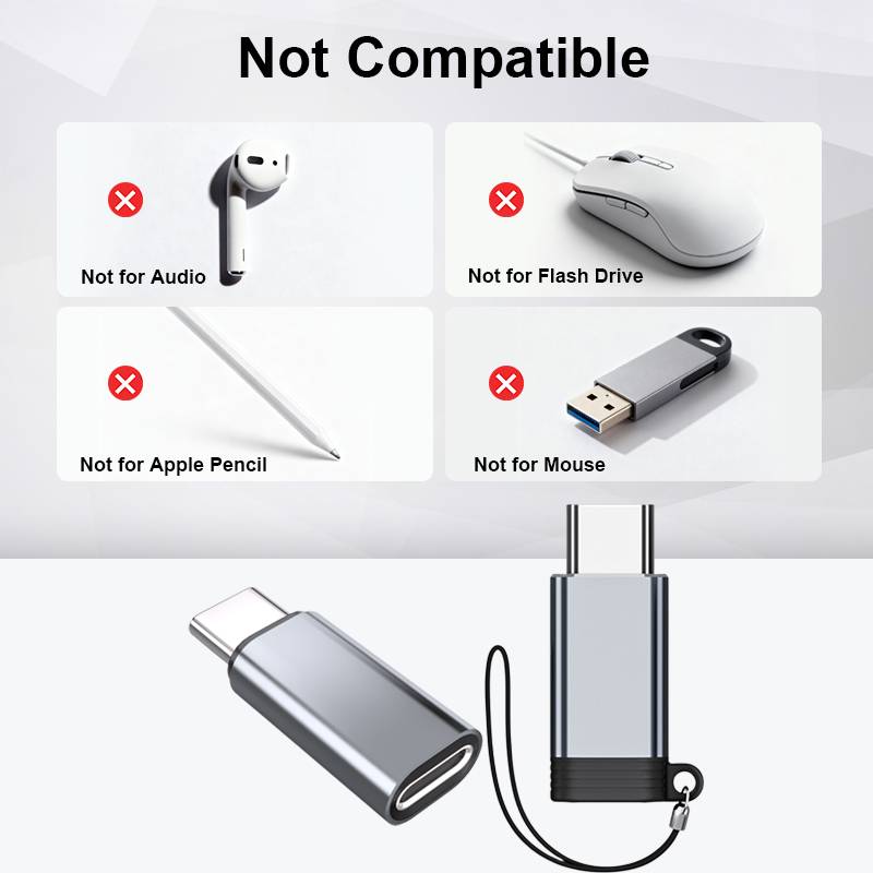 Adapter Lightning (weiblich) auf USB-C (männlich), kompatibel mit iPhone 15 Grey