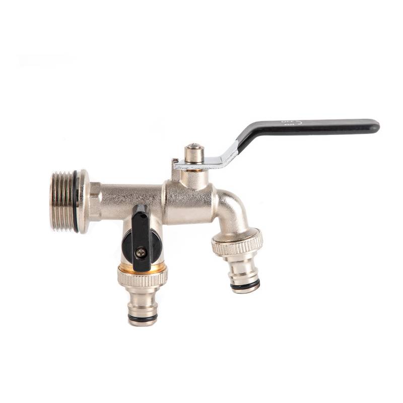 Außenwasserhahn - 1 Zoll Einlass, doppelter 3/4 Zoll Auslass Black