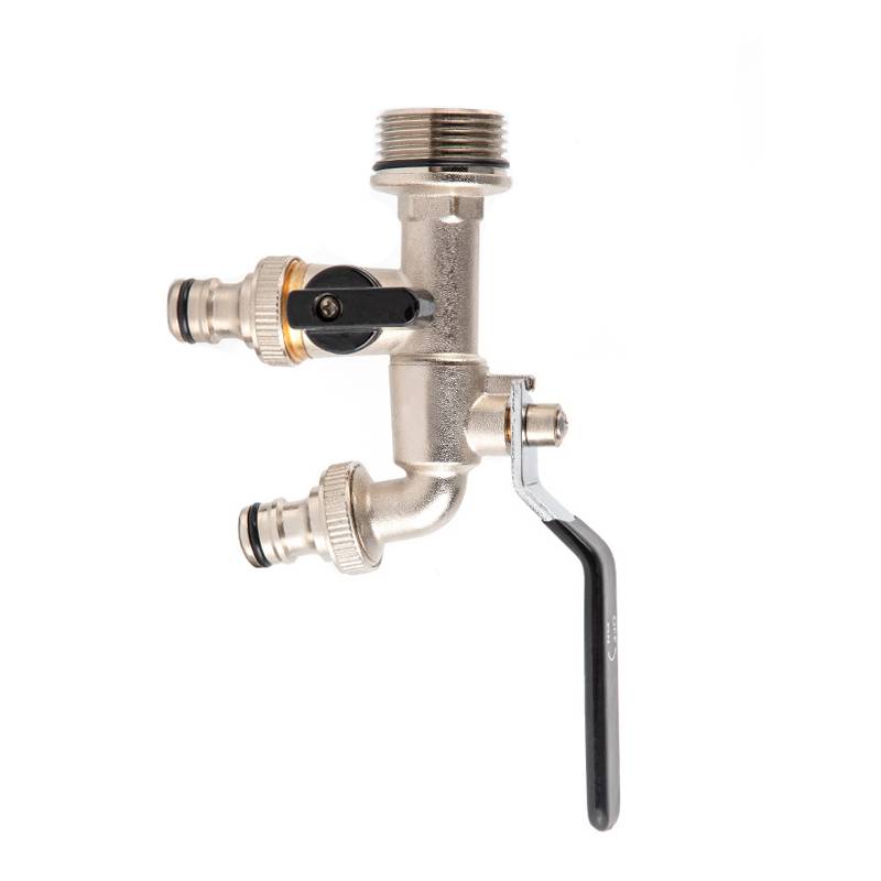 Außenwasserhahn - 1 Zoll Einlass, doppelter 3/4 Zoll Auslass Black