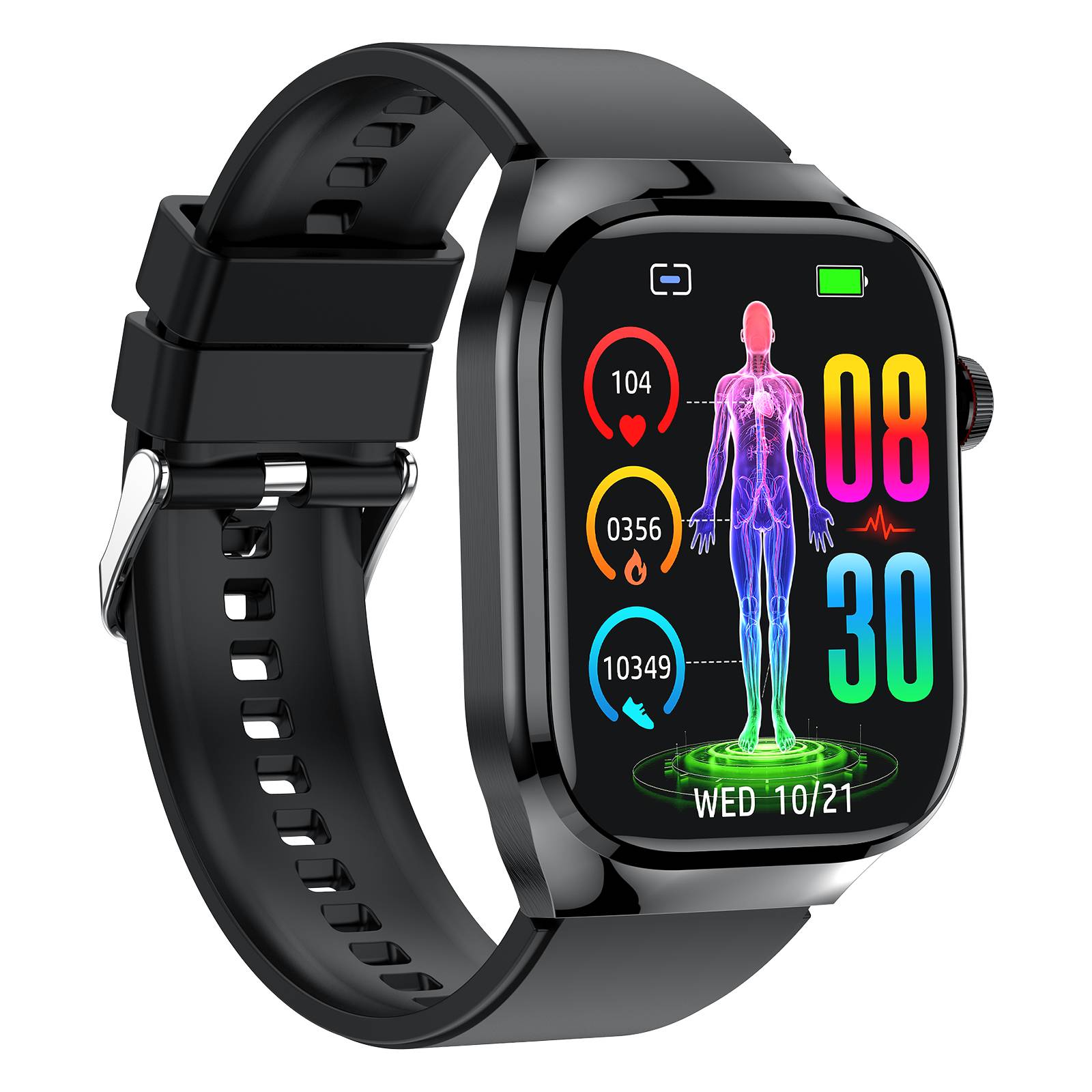 Smartwatch mit EKG, Herzfrequenz, Blutdruck, Schlaf, Schrittzähler Black