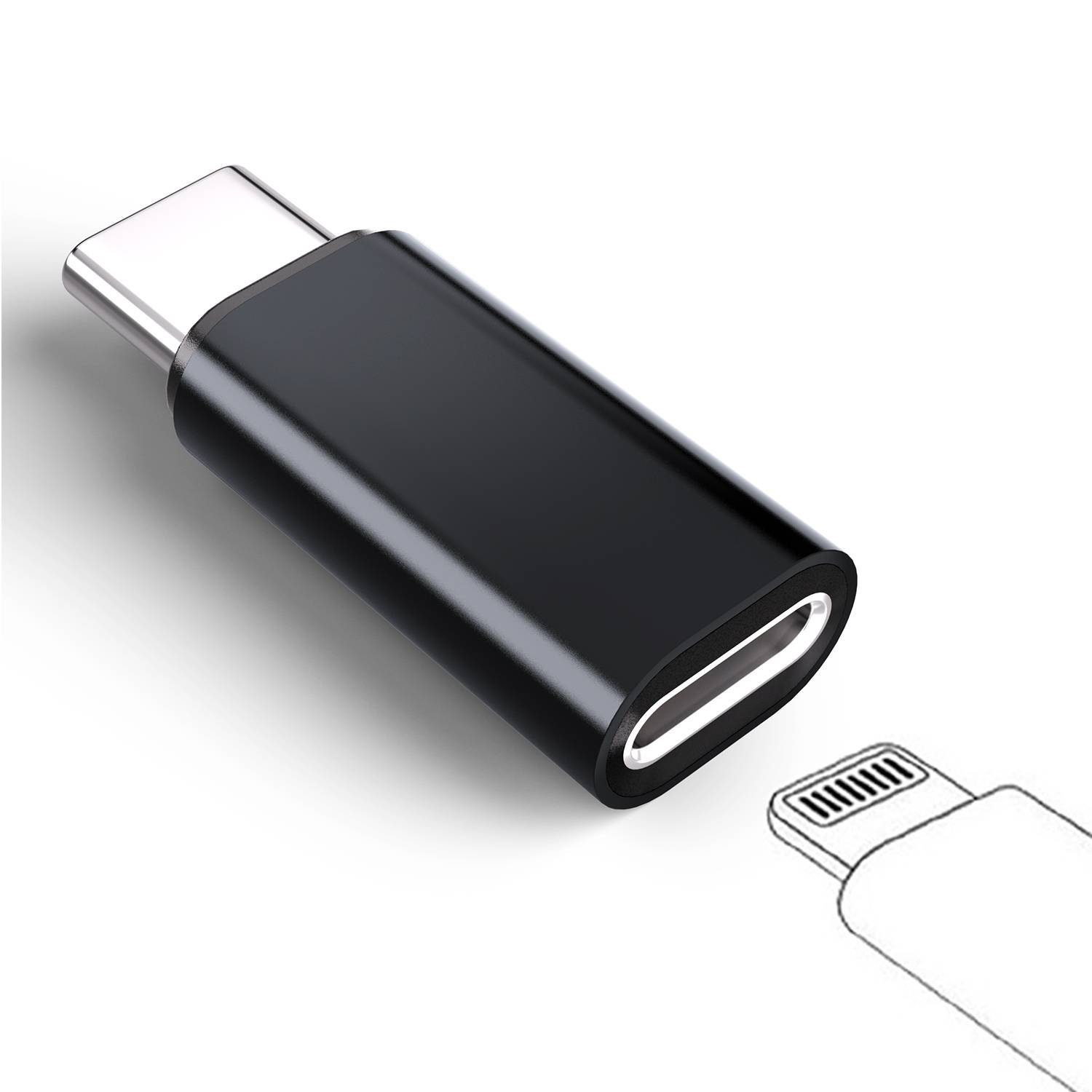 Adapter Lightning (weiblich) auf USB-C (männlich), kompatibel mit iPhone 15 Black