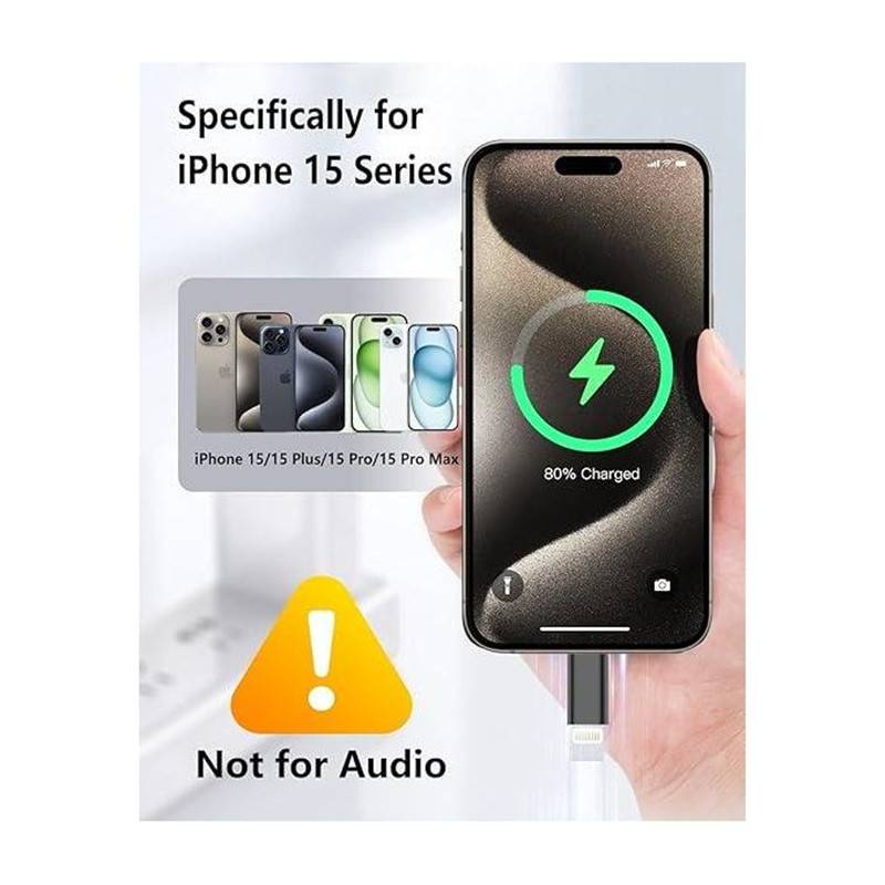 Adapter Lightning (weiblich) auf USB-C (männlich), kompatibel mit iPhone 15 Black