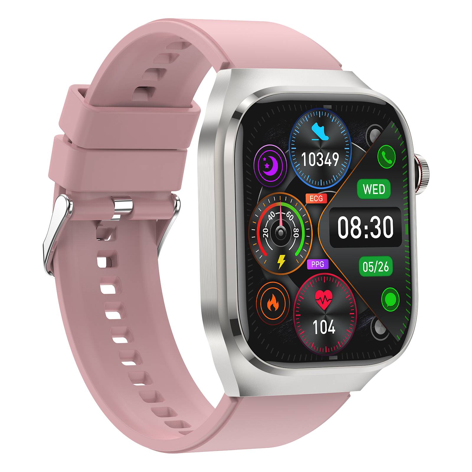 Smartwatch mit EKG, Herzfrequenz, Blutdruck, Schlaf, Schrittzähler Pink