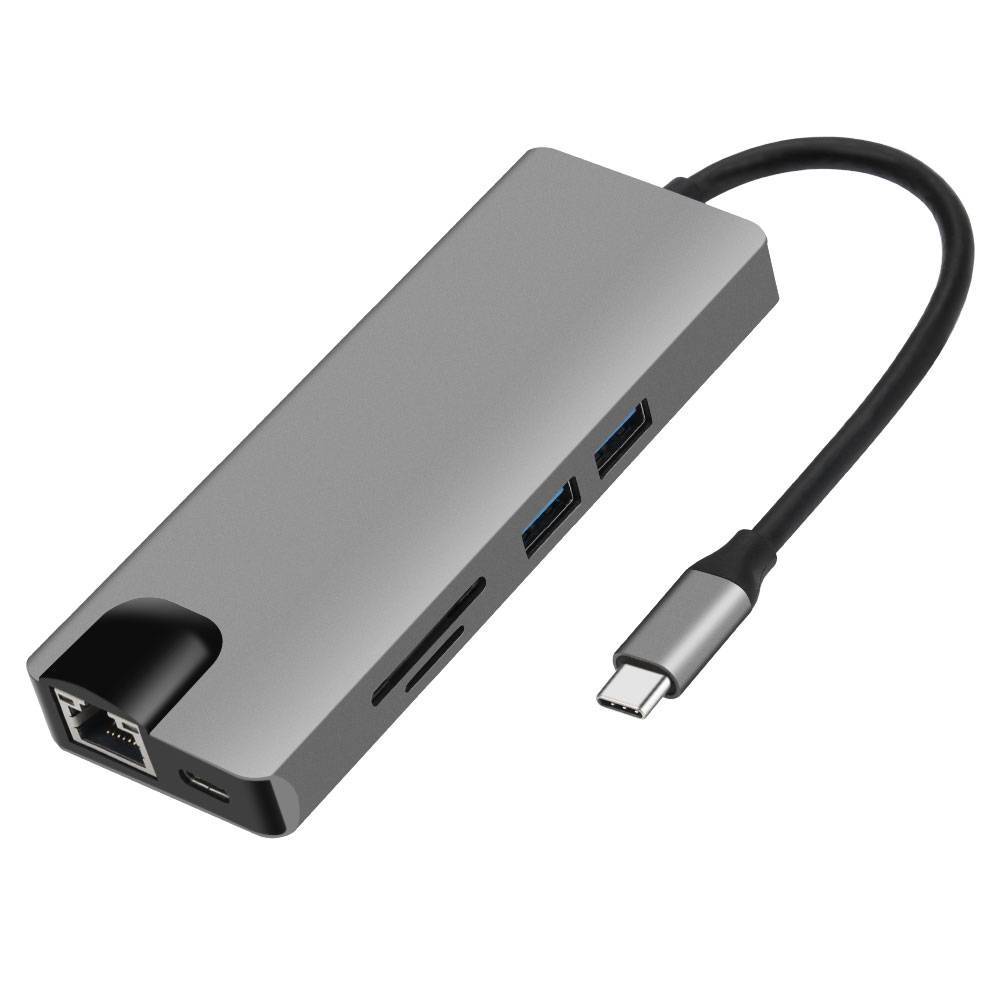 9-in-1-USB-C-Hub mit USB 3.0, HDMI, RJ45, SD/TF-Kartenleser, 100 W PD, VGA